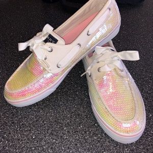 Brand new Sperry iridescent sequin boat shoes sz10